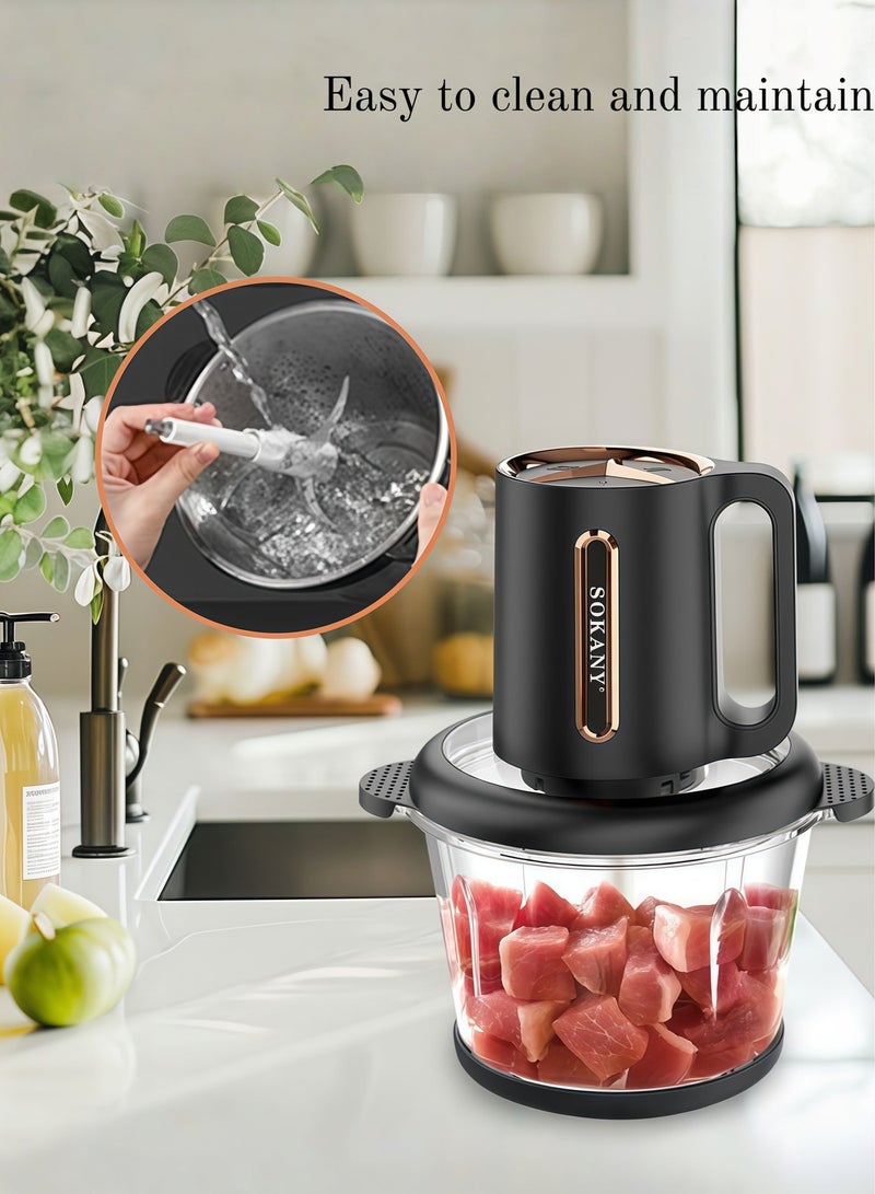 sokany Meat Grinder Electric, Food Processor Onion Vegetable Garlic Chopper, 4 Blades, Stainless Steel Bowl ( 800W, 3L) - Image 3